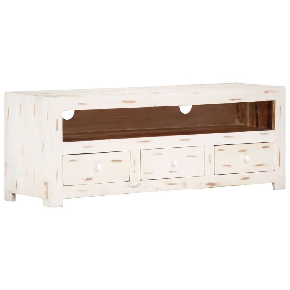 vidaXL Meuble TV en bois d'acacia massif 110x30x40 cm Blanc