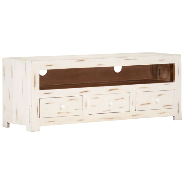 TV-Schrank Akazie Massivholz Weiß 110 cm