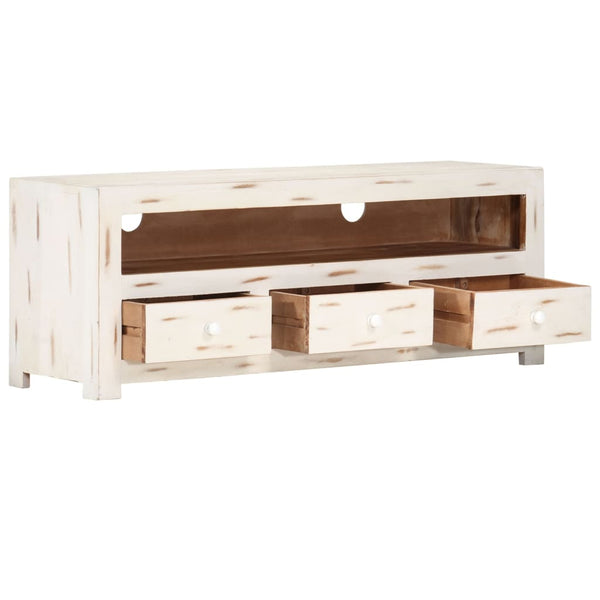TV-Schrank Akazie Massivholz Weiß 110 cm