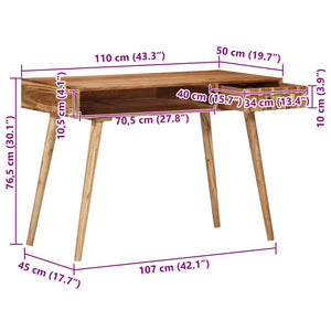 Akazie Massivholz Schreibtisch 110 cm
