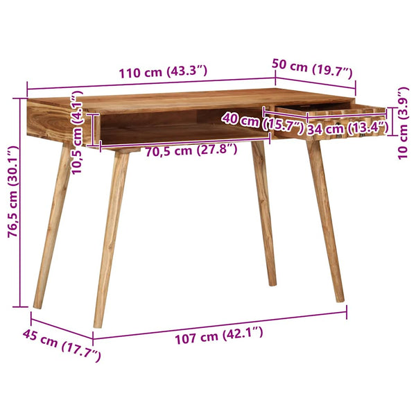 Akazie Massivholz Schreibtisch 110 cm