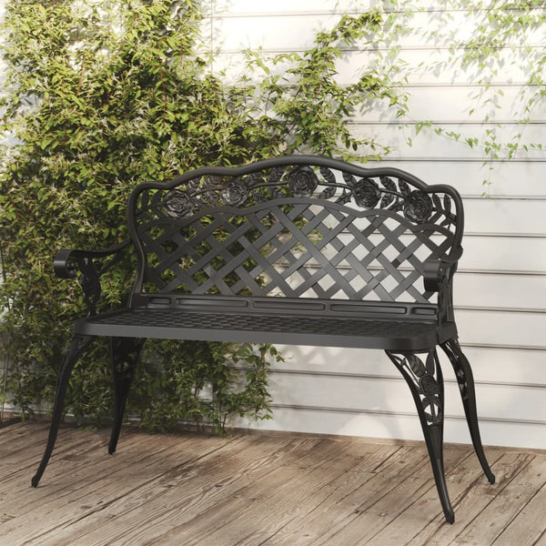 Gartenbank 108 cm Aluminiumguss Schwarz