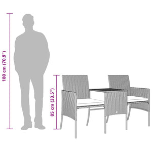 Gartensofa 2-Sitzer mit Tisch und Hockern Braun Poly Rattan