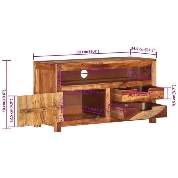 vidaXL Meuble TV 90x34,5x50 cm Bois d'Acacia Massif