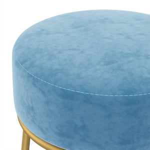 Hellblauer Samt Hocker Rund