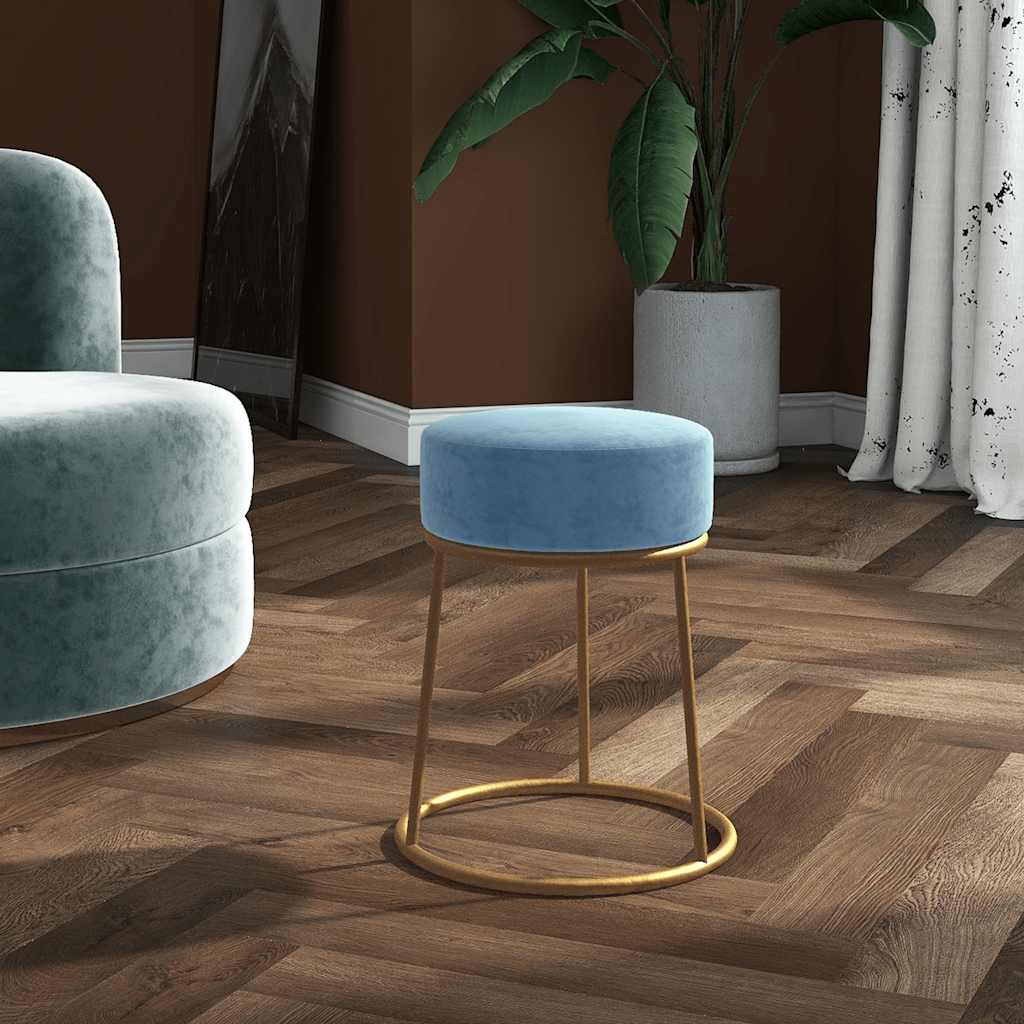 Hellblauer Samt Hocker Rund
