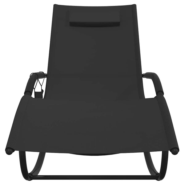 vidaXL Chaise longue à bascule noir en acier et textilène