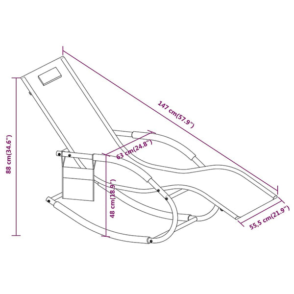vidaXL Chaise longue à bascule noir en acier et textilène