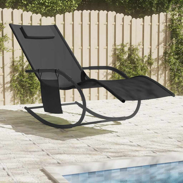 vidaXL Chaise longue à bascule noir en acier et textilène