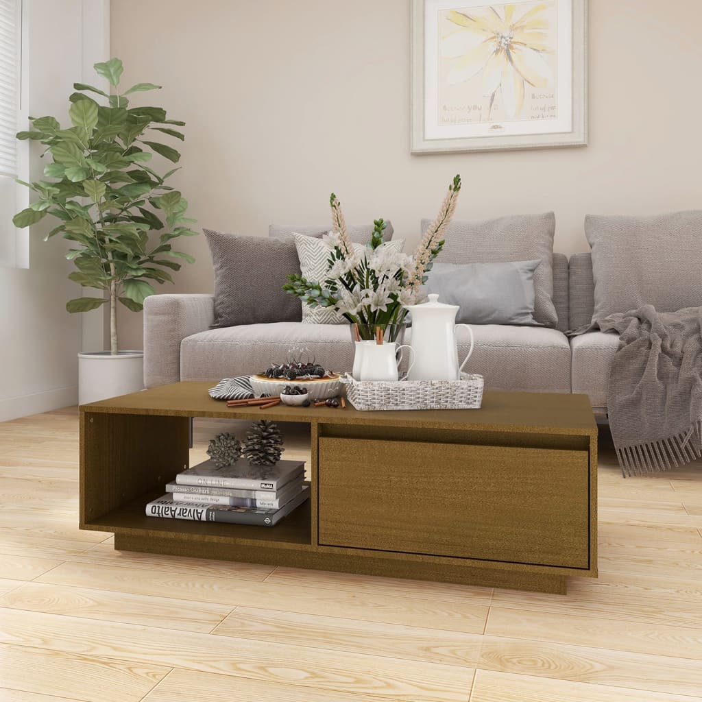 Honigbrauner Couchtisch Kiefer Massivholz 110 cm