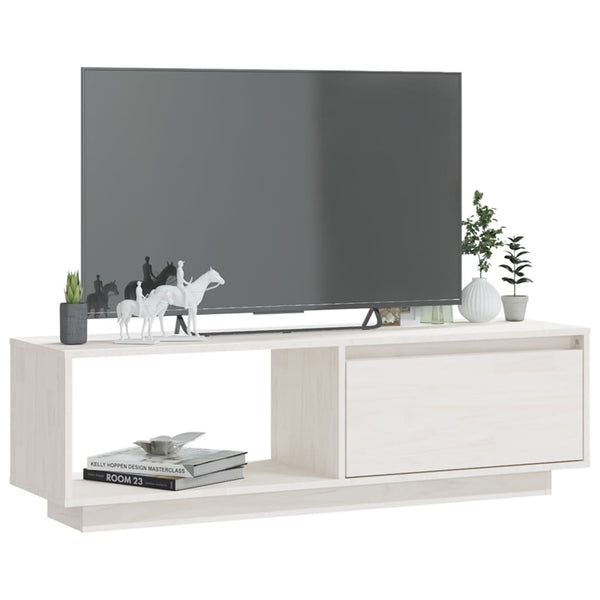 Weißer TV-Schrank Kiefer Massivholz 110 cm