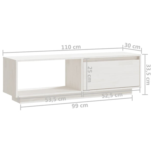 Weißer TV-Schrank Kiefer Massivholz 110 cm