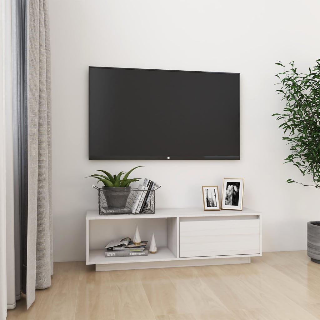 Weißer TV-Schrank Kiefer Massivholz 110 cm