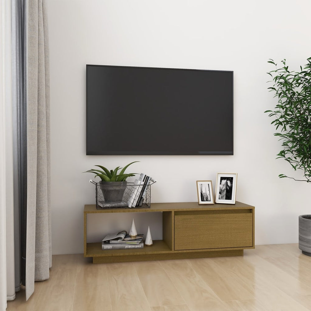 vidaXL Meuble TV marron miel 110x30x33,5 cm Bois de pin massif