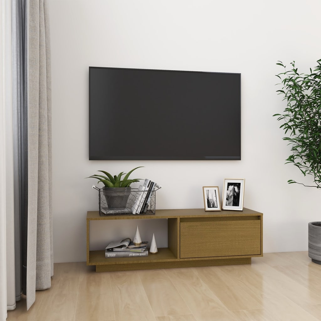vidaXL Meuble TV marron miel 110x30x33,5 cm Bois de pin massif