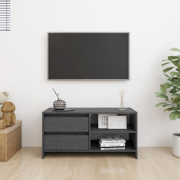 Grauer TV-Schrank Kiefer Massivholz 80 cm