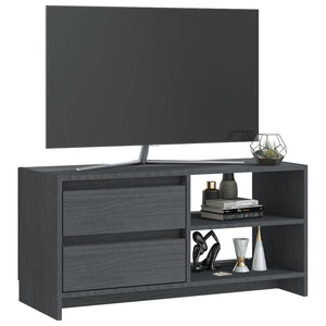 Grauer TV-Schrank Kiefer Massivholz 80 cm