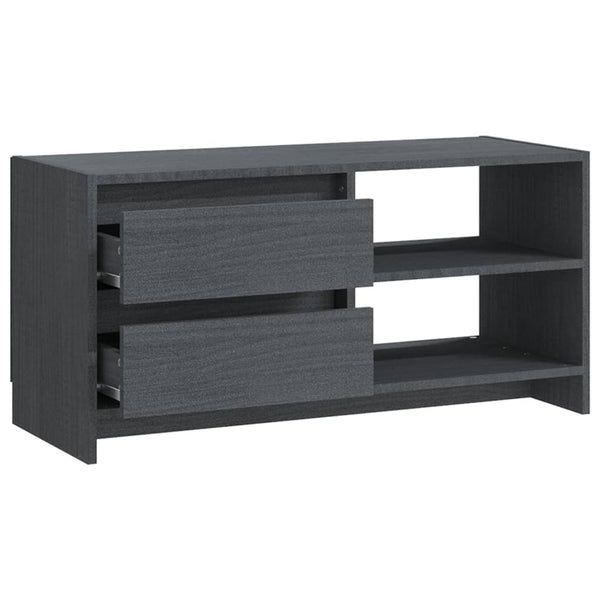 Grauer TV-Schrank Kiefer Massivholz 80 cm