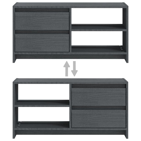 Grauer TV-Schrank Kiefer Massivholz 80 cm