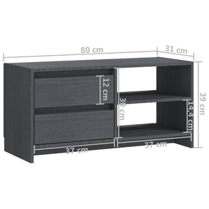 Grauer TV-Schrank Kiefer Massivholz 80 cm