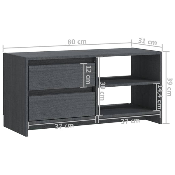 Grauer TV-Schrank Kiefer Massivholz 80 cm