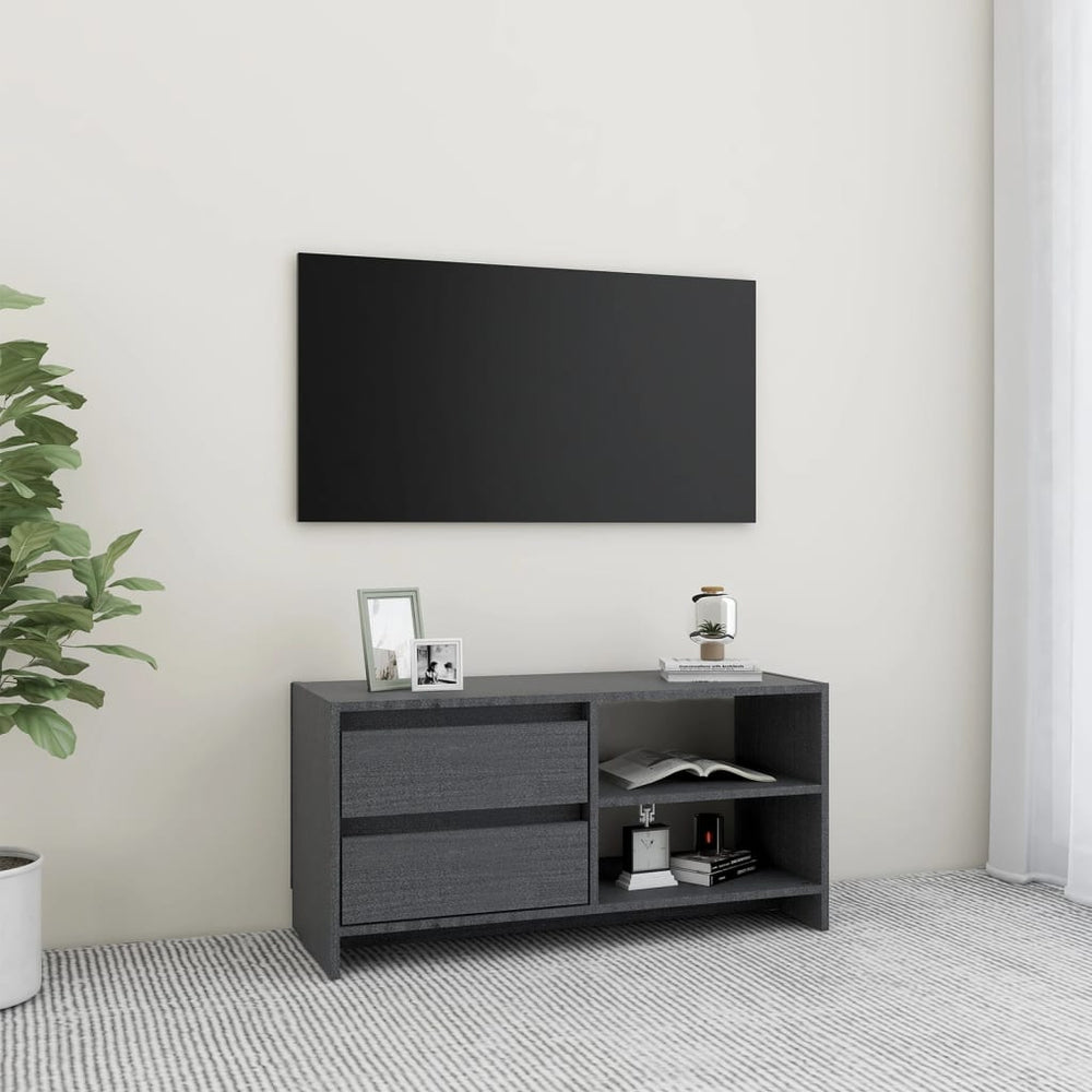 vidaXL Meuble TV gris 80x31x39 cm Bois de pin massif