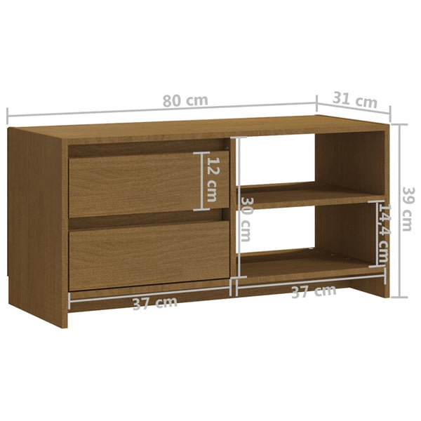 TV-Schrank Honigbraun Kiefer Massivholz 80cm