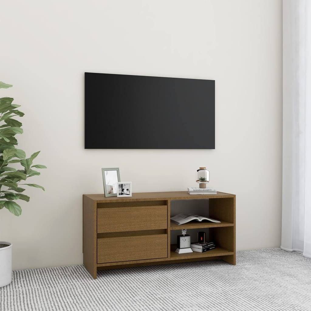 TV-Schrank Honigbraun Kiefer Massivholz 80cm
