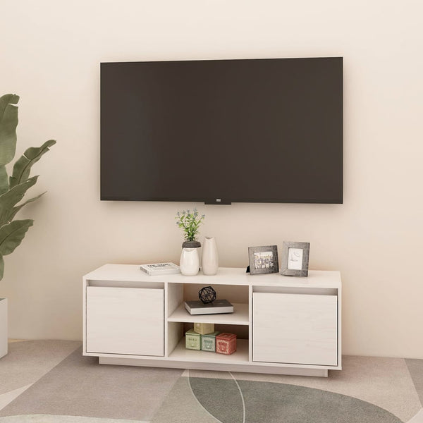 Weißer TV-Schrank Kiefer Massivholz 110cm