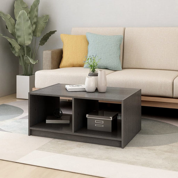Grauer Couchtisch Kiefer Massivholz 75x50 cm