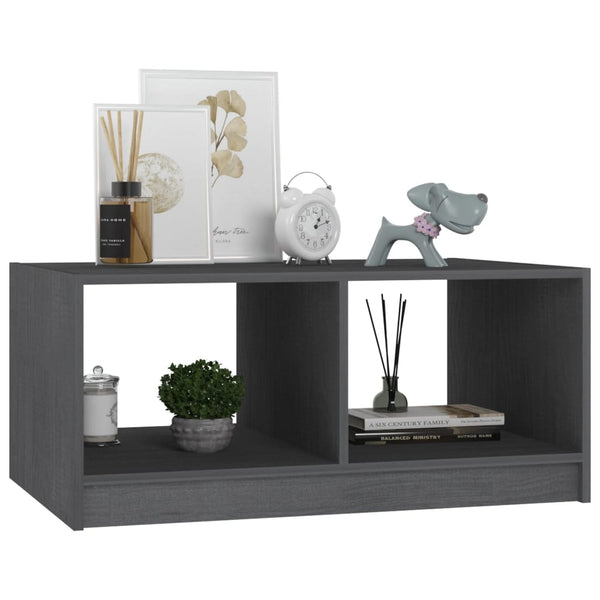 Grauer Couchtisch Kiefer Massivholz 75x50 cm