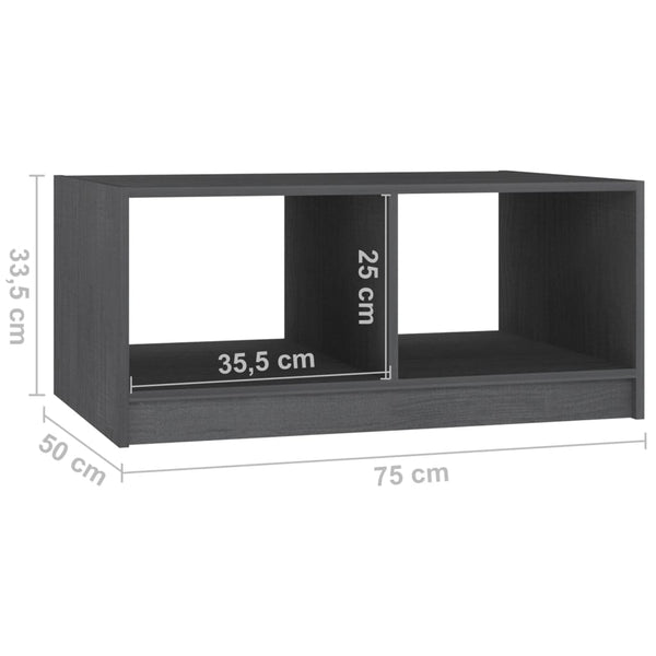 Grauer Couchtisch Kiefer Massivholz 75x50 cm