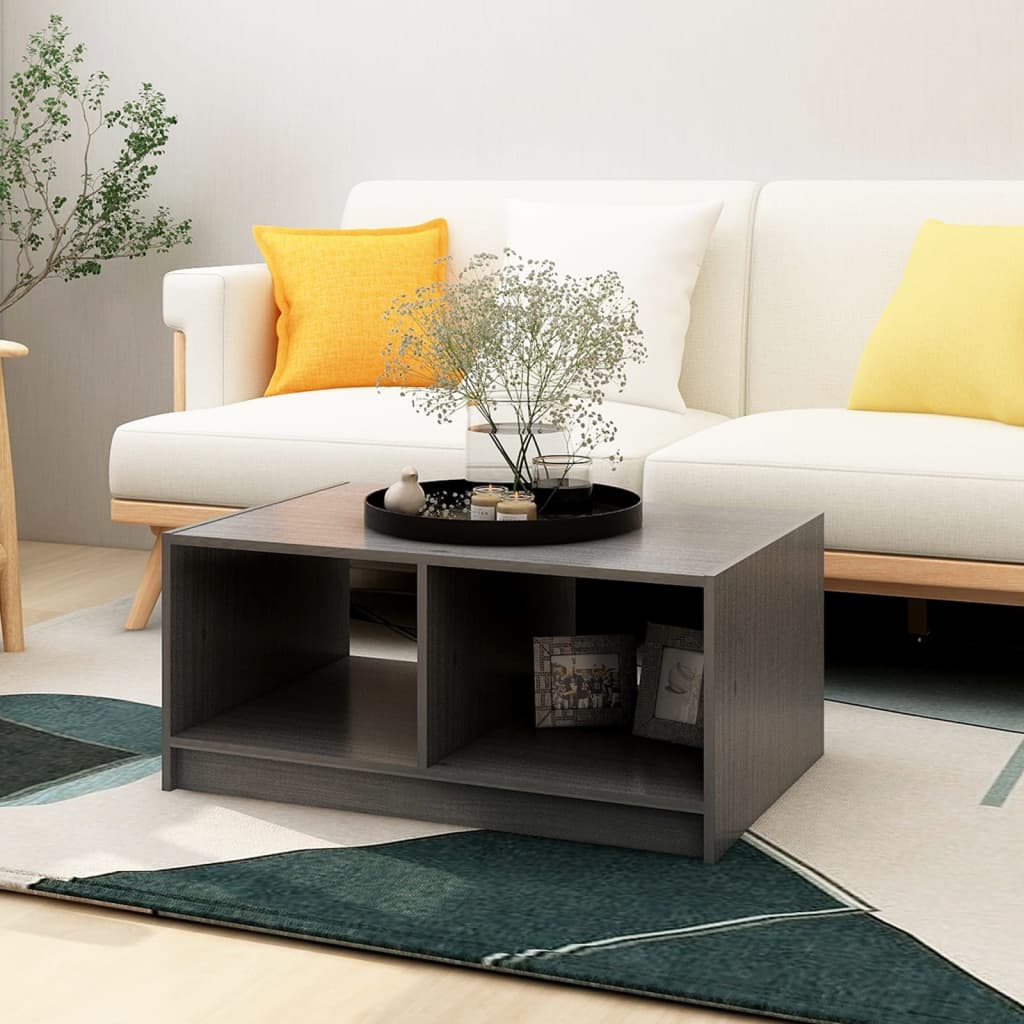 Grauer Couchtisch Kiefer Massivholz 75x50 cm