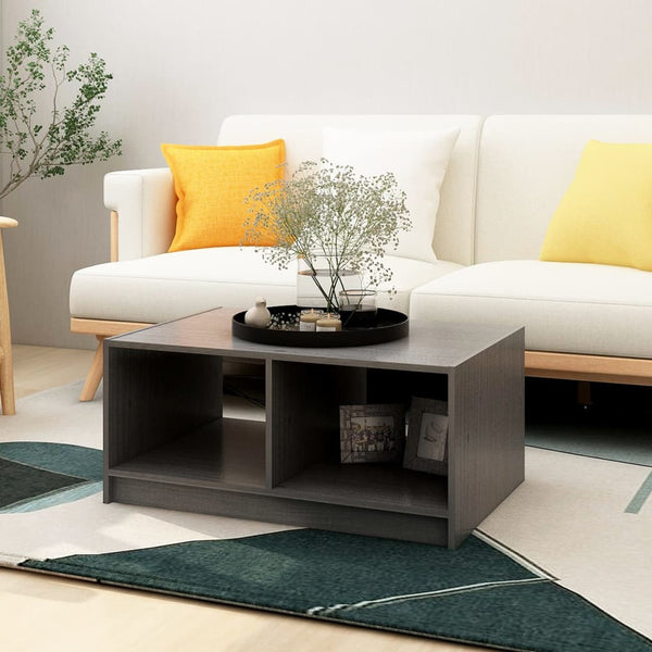 Grauer Couchtisch Kiefer Massivholz 75x50 cm