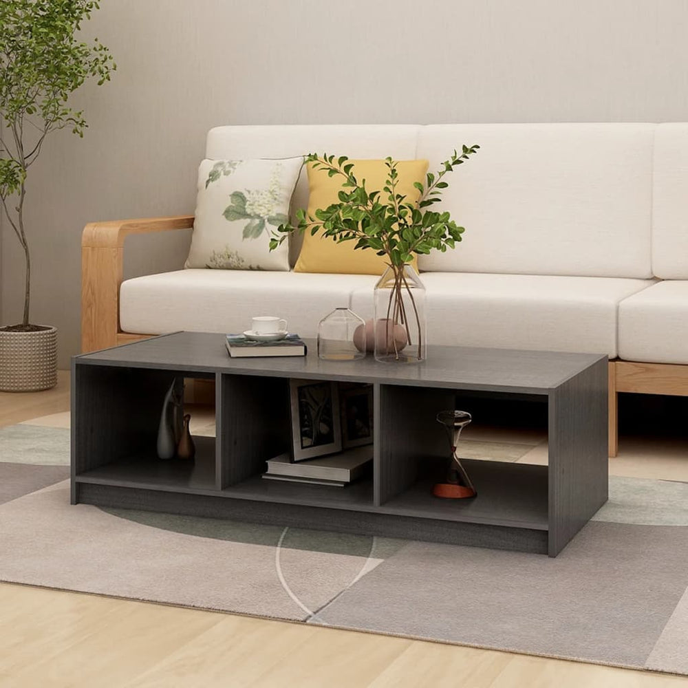 Grauer Couchtisch Kiefer Massivholz 110x50 cm