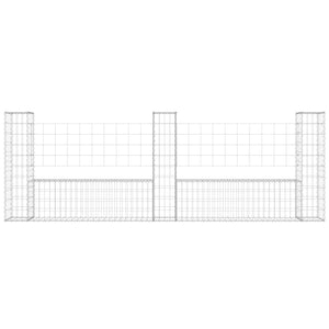 Gabionenkorb U-Form mit 3 Säulen Eisen 260x20x100 cm