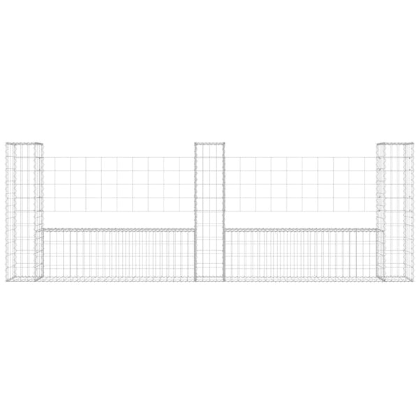 Gabionenkorb U-Form mit 3 Säulen Eisen 260x20x100 cm