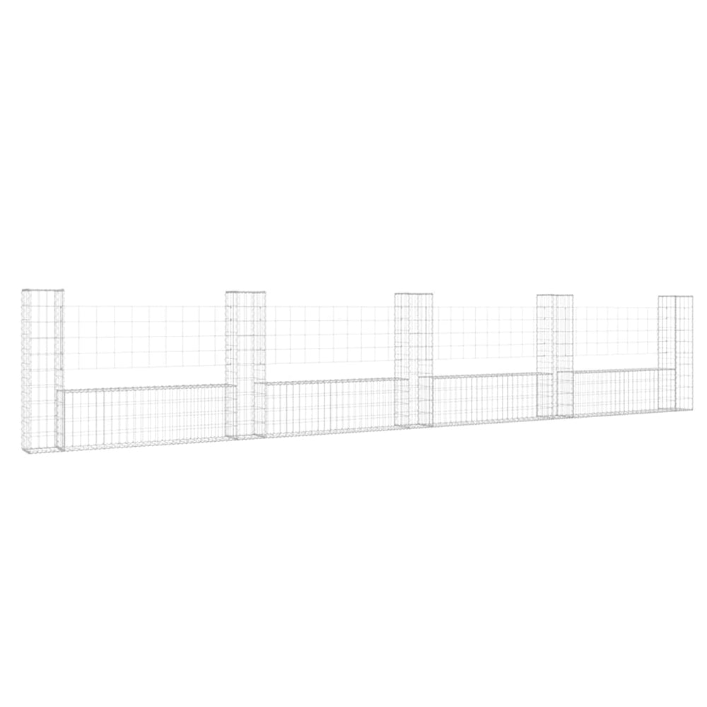 Gabionenkorb U-Form mit 5 Säulen Eisen 500x20x100 cm