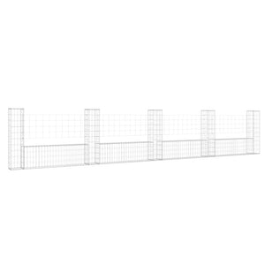Gabionenkorb U-Form mit 5 Säulen Eisen 500x20x100 cm