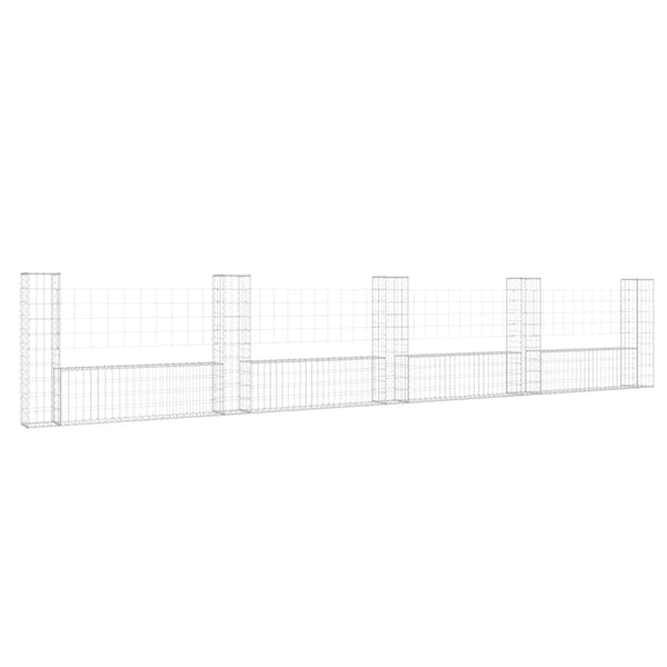 Gabionenkorb U-Form mit 5 Säulen Eisen 500x20x100 cm