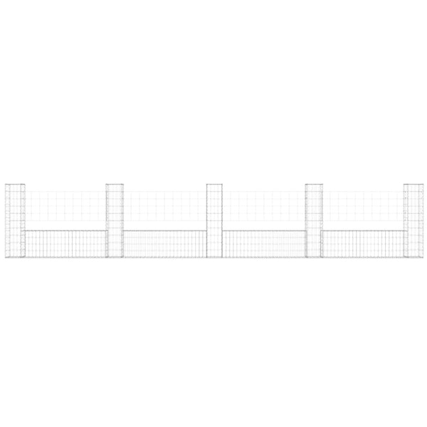 Gabionenkorb U-Form mit 5 Säulen Eisen 500x20x100 cm