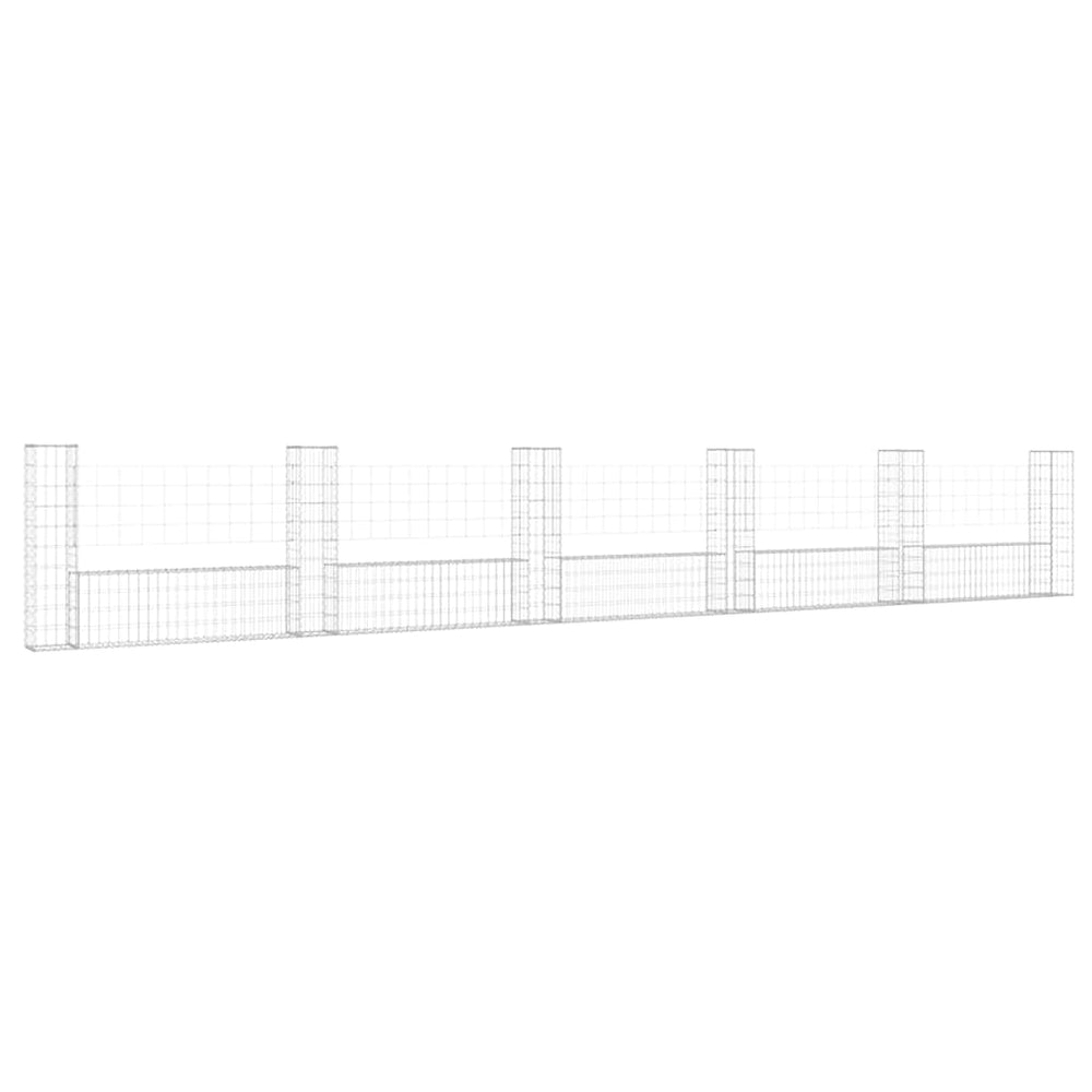 Gabionenkorb U-Form mit 6 Säulen Eisen 620x20x100 cm