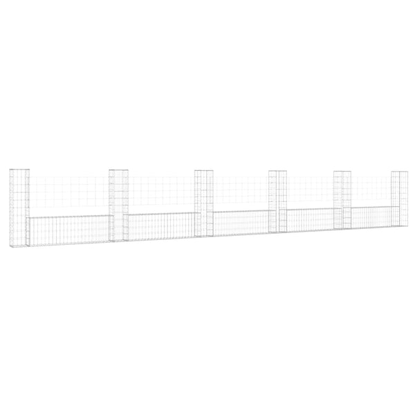 Gabionenkorb U-Form mit 6 Säulen Eisen 620x20x100 cm