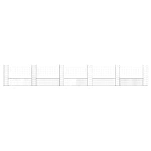 Gabionenkorb U-Form mit 6 Säulen Eisen 620x20x100 cm