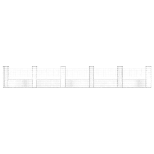 Gabionenkorb U-Form mit 6 Säulen Eisen 620x20x100 cm