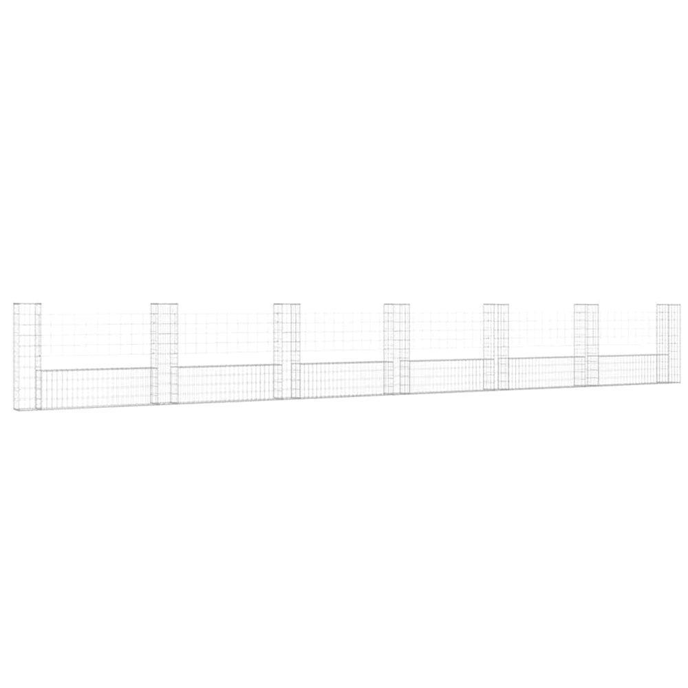 Gabionenkorb U-Form mit 7 Säulen Eisen 740x20x100 cm