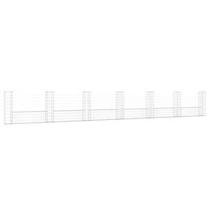 Gabionenkorb U-Form mit 7 Säulen Eisen 740x20x100 cm