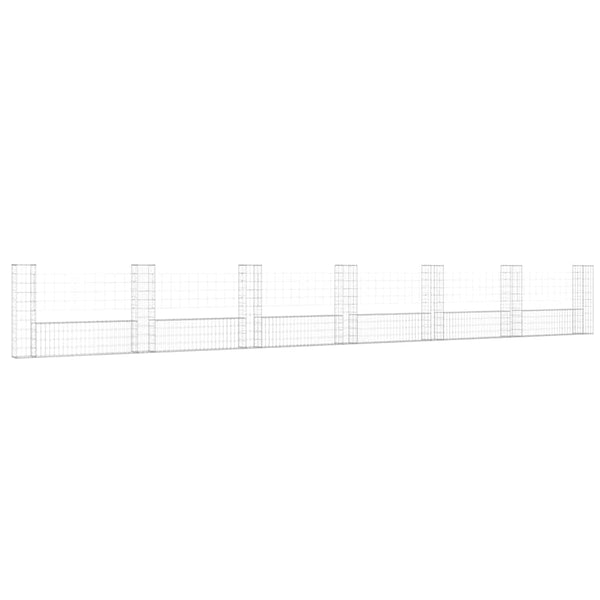 Gabionenkorb U-Form mit 7 Säulen Eisen 740x20x100 cm
