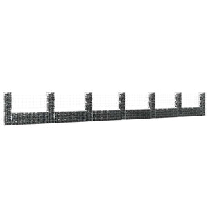 Gabionenkorb U-Form mit 7 Säulen Eisen 740x20x100 cm