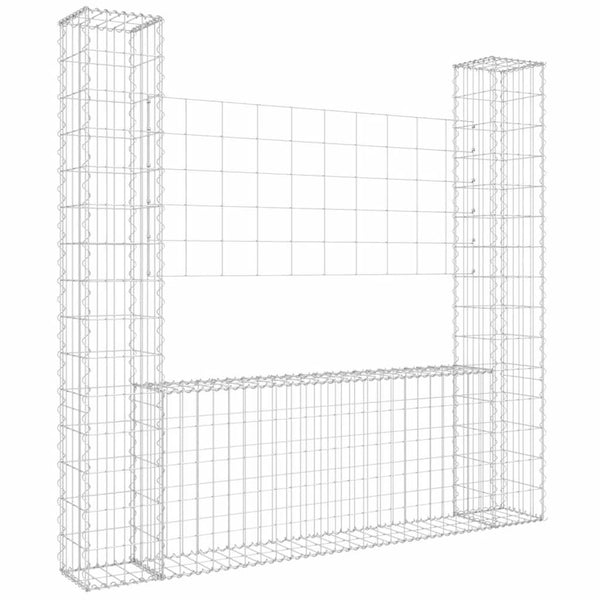 Gabionenkorb U-Form mit 2 Säulen Eisen 140x20x150 cm